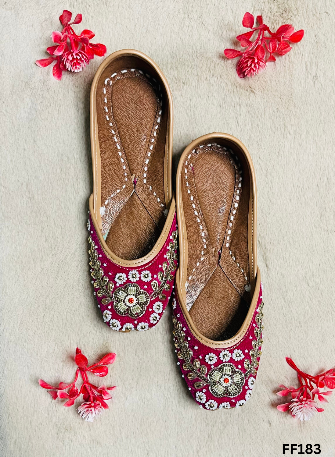 FF183 | Hot-Pink  | Hand-Work | Punjabi Jutti