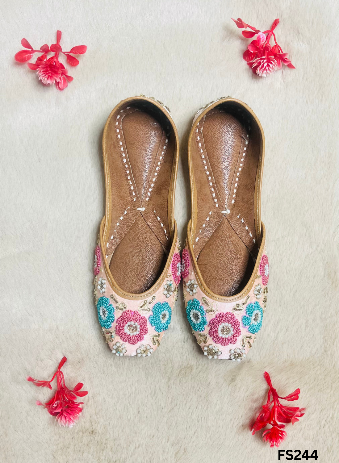 FF244| Peach-Pink   | Hand -Work | Punjabi Jutti