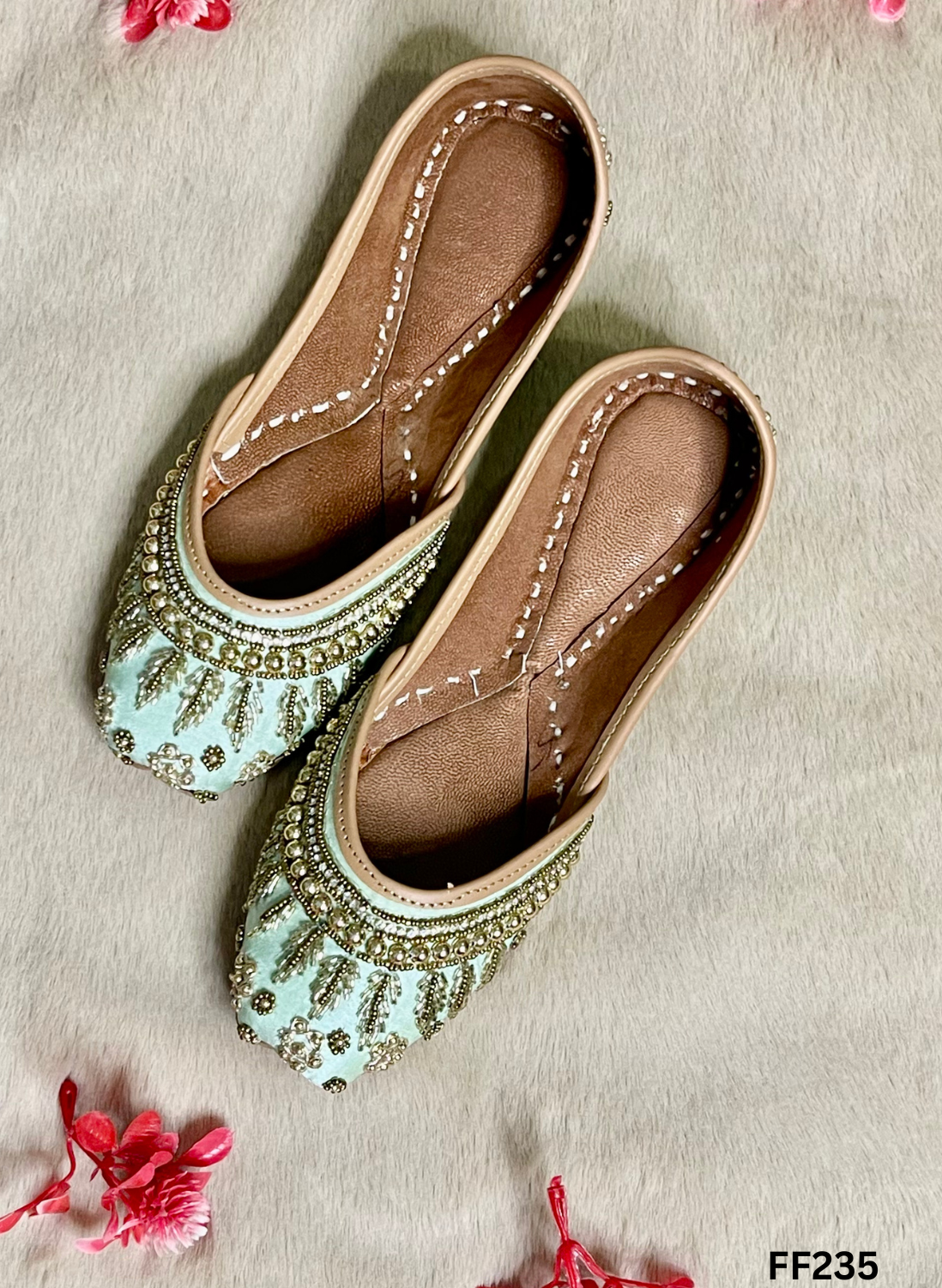 FF235 | Light Sea-Green | Hand -Work | Punjabi Jutti
