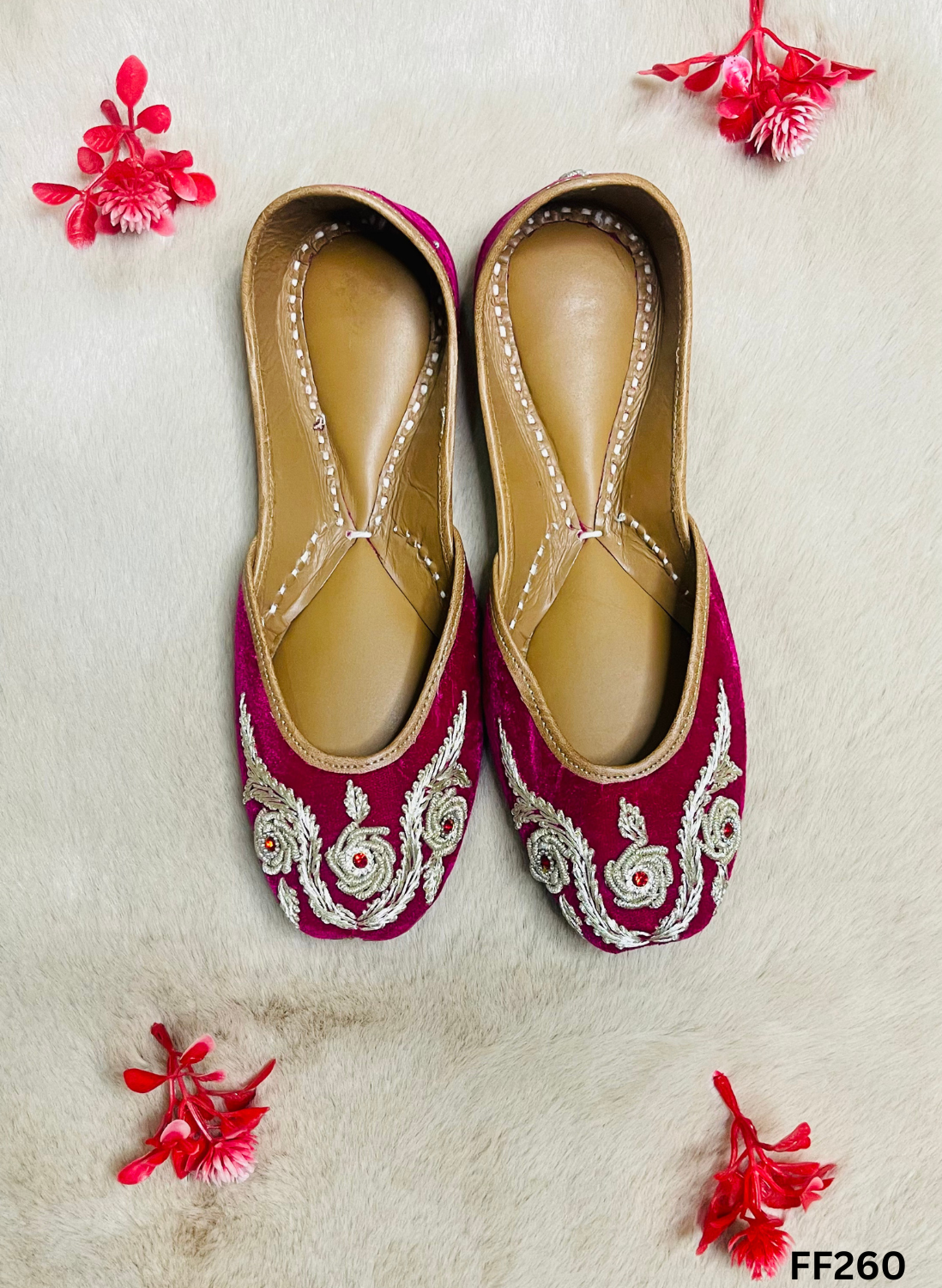 FF260 | Hot-Pink | Velvet  | Hand -Work | Punjabi Jutti