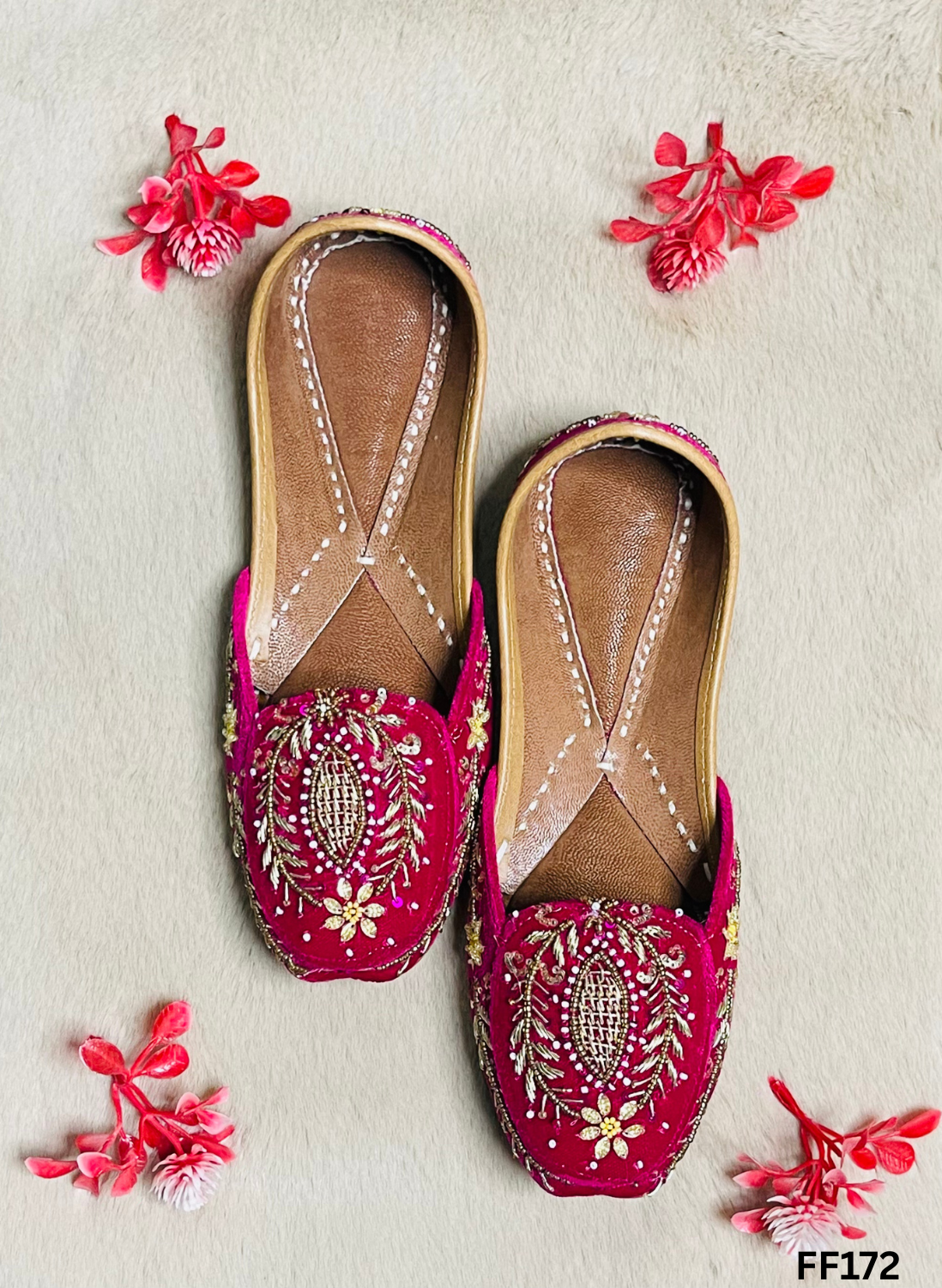 FF172 | Hot-pink | Hand-Work | Punjabi Jutti
