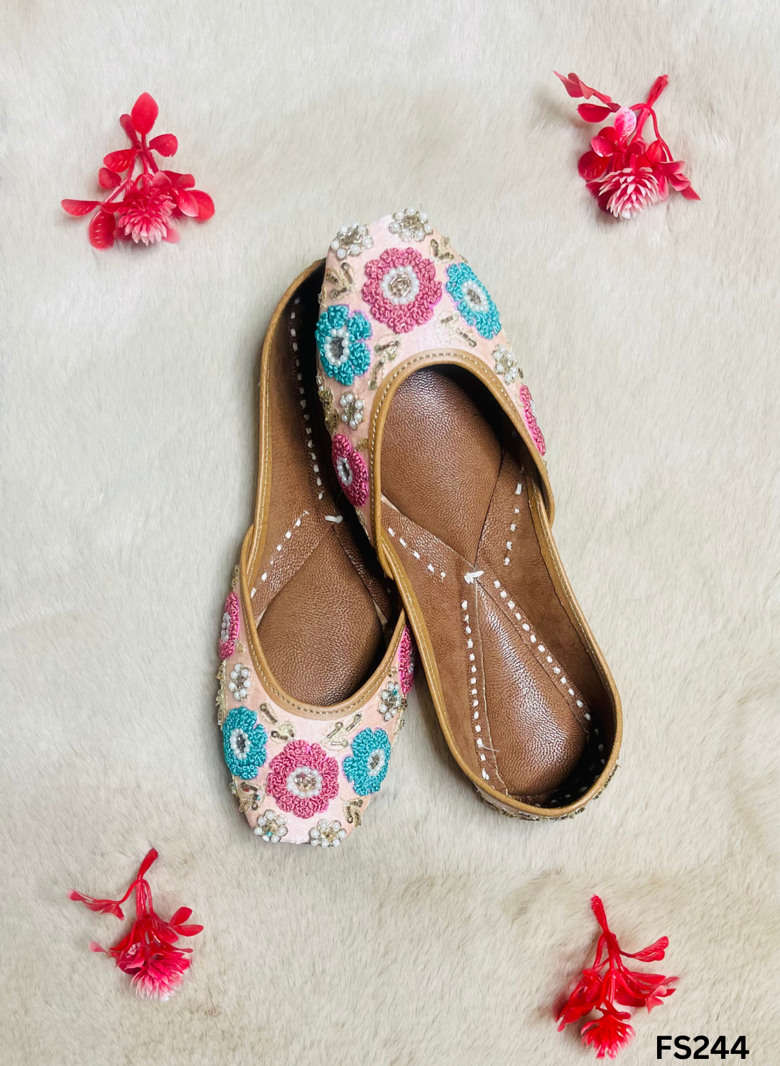 FF244| Peach-Pink   | Hand -Work | Punjabi Jutti
