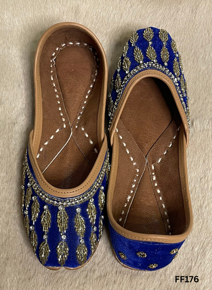 FF176 | Royal-Blue | Velvet  | Hand -Work | Punjabi Jutti