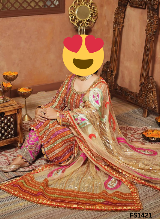 FS1421 | Rust Shade | Phulkari Suit | Party Wear | Wedding | Jaggo | Festival