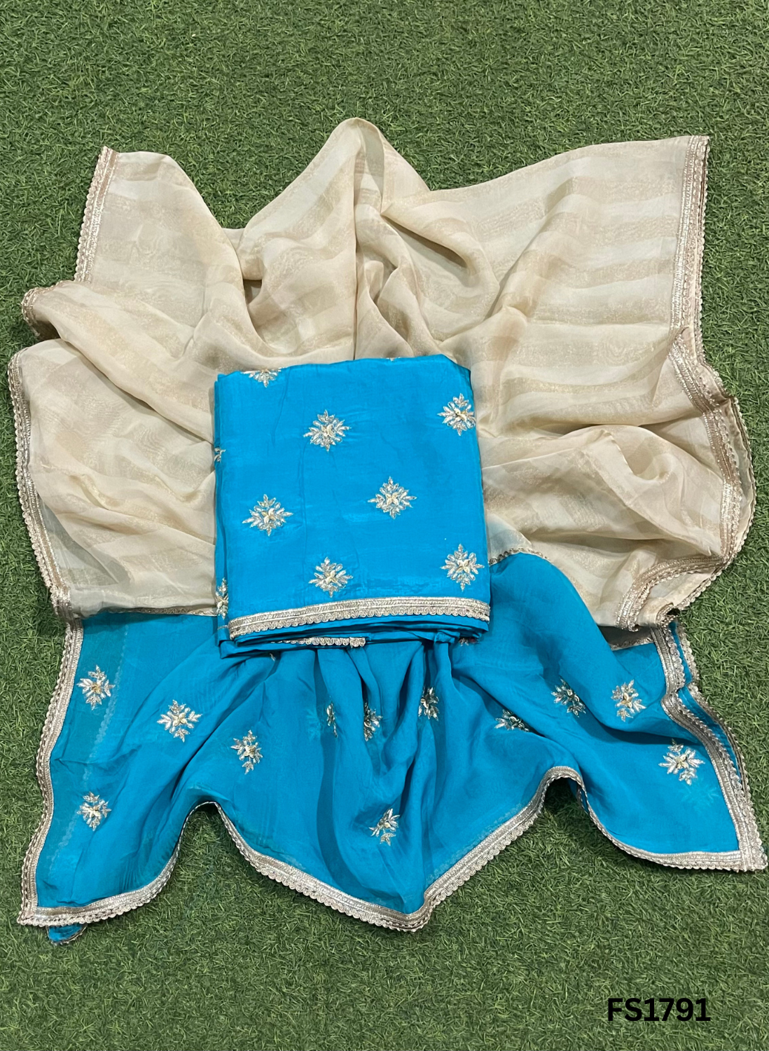 FS1791 | FIROZI | Raw Silk | Party Wear | Wedding | Jaggo | Ring Ceremony | Festival