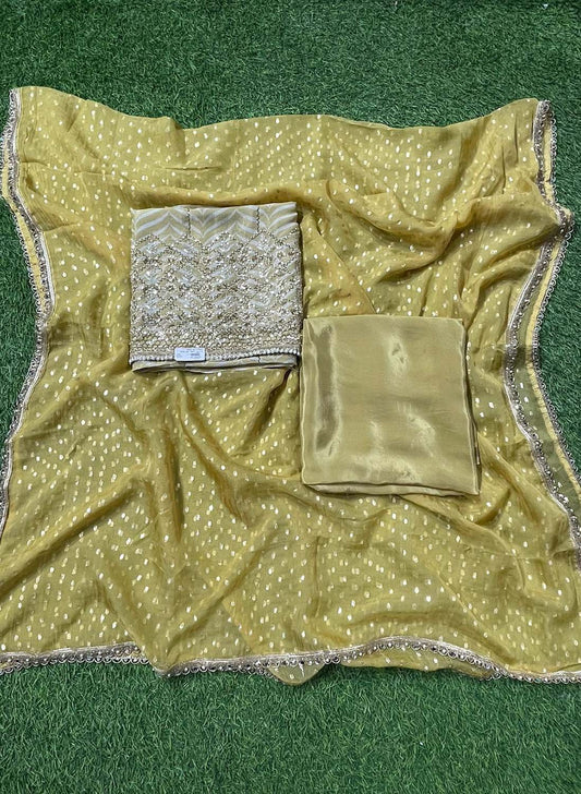 Lemon | Shimmer Organza Suit | Party Wear | Wedding | Jaggo | Ring Ceremony | Festival  | FS476