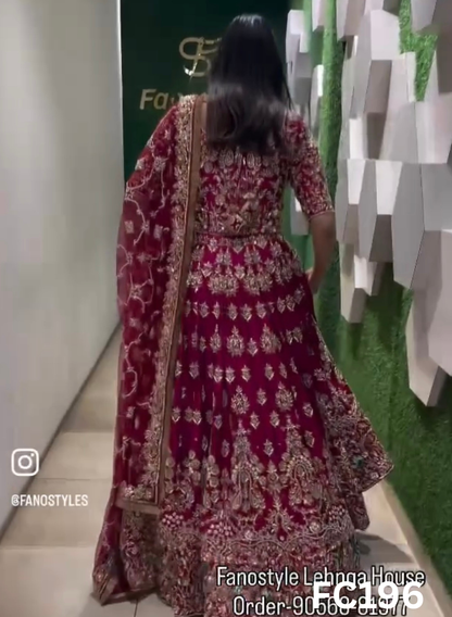 FC196 |  Made To Order (35-45 Days  ) |  Silk Lehenga |  Red  |  Bridal Lehenga  | Party Wear | Wedding | Festival | Celebrity | Ring Ceremony