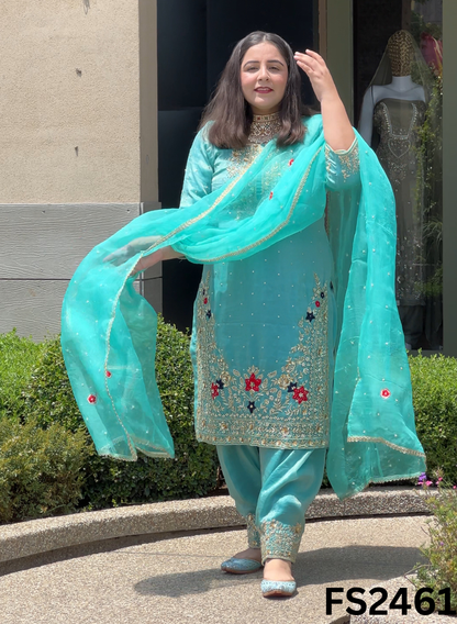 FS2461 | Sky blue | Fendy | Silk | Party Wear | Wedding | Jaggo | Ring Ceremony | Festival