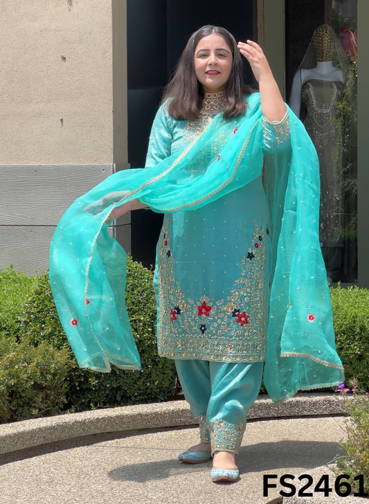 FS2461 | Sky blue | Fendy | Silk | Party Wear | Wedding | Jaggo | Ring Ceremony | Festival