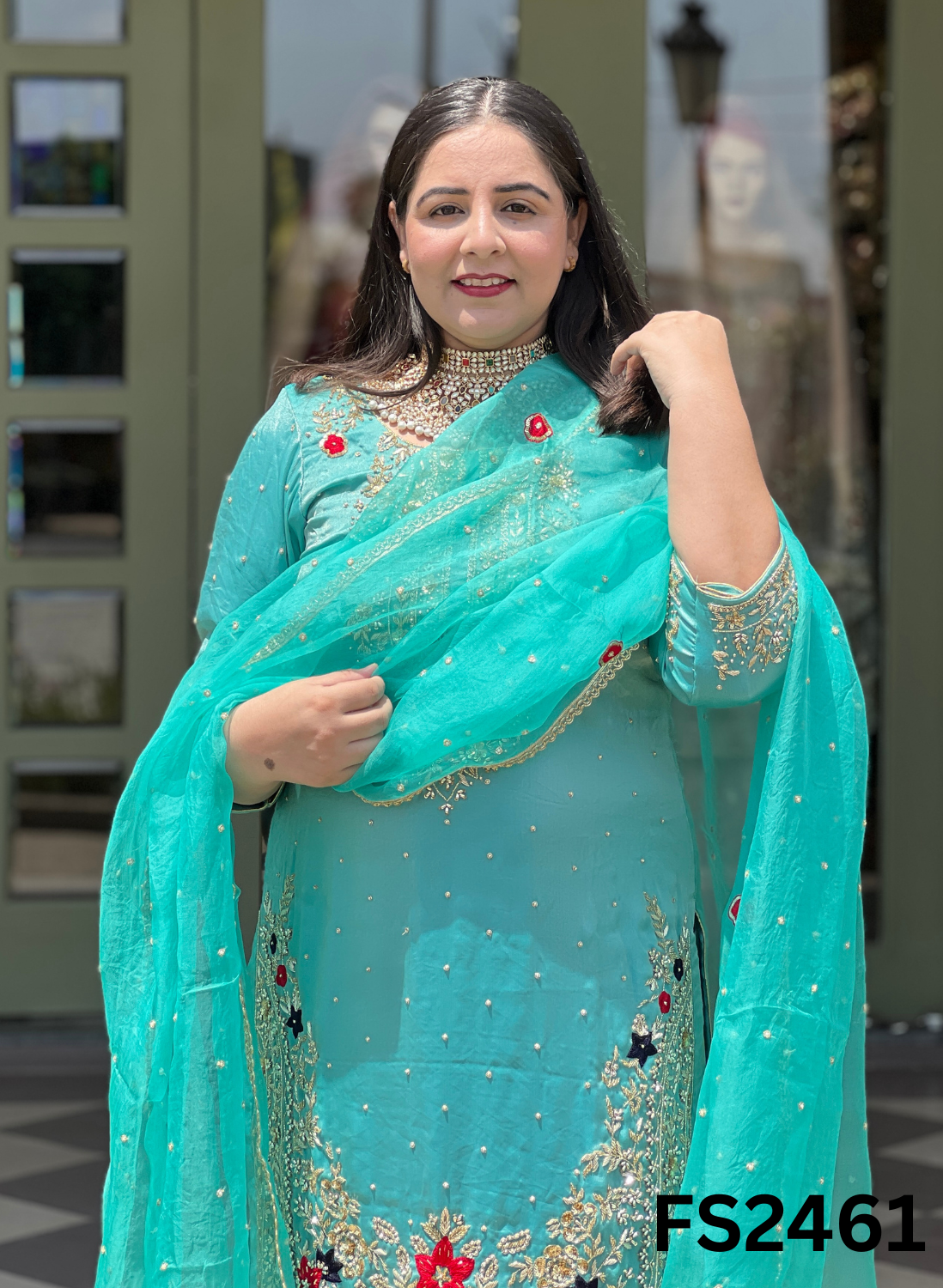FS2461 | Sky blue | Fendy | Silk | Party Wear | Wedding | Jaggo | Ring Ceremony | Festival