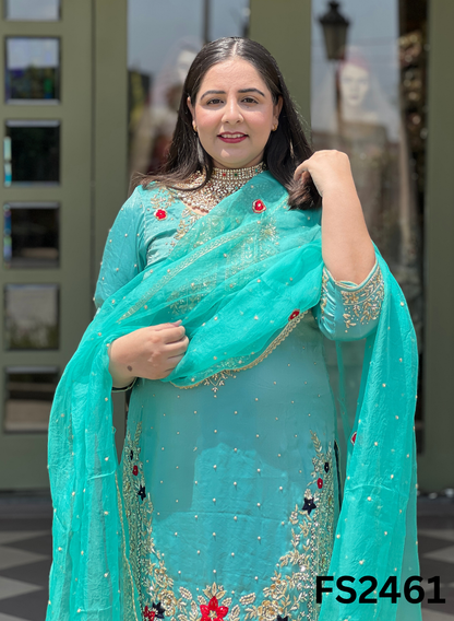 FS2461 | Sky blue | Fendy | Silk | Party Wear | Wedding | Jaggo | Ring Ceremony | Festival