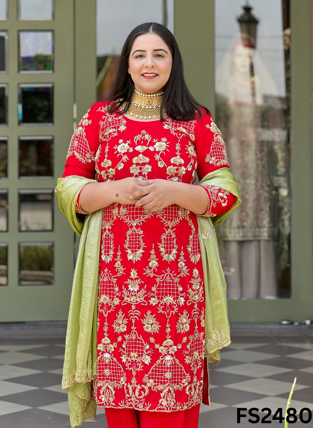 FS2480 | Red | Silk | Party Wear | Wedding | Jaggo | Ring Ceremony | Festival