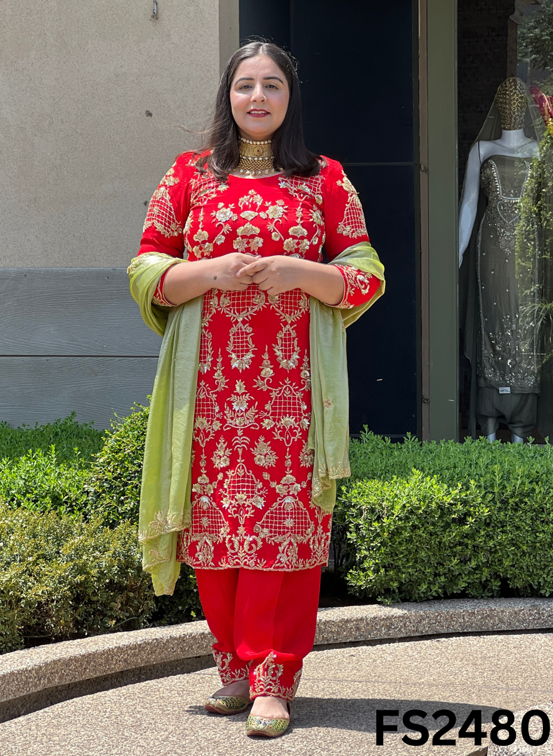 FS2480 | Red | Silk | Party Wear | Wedding | Jaggo | Ring Ceremony | Festival