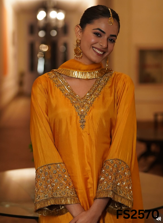 FS2570 | Mustred | Silk | Party Wear | Wedding | Jaggo | Ring Ceremony | Festival