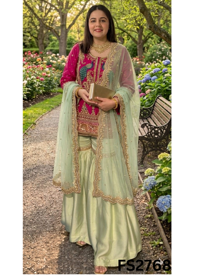 FS2768 | Silk | Party Wear | Wedding | Jaggo | Ring Ceremony | Festival | Contrast |