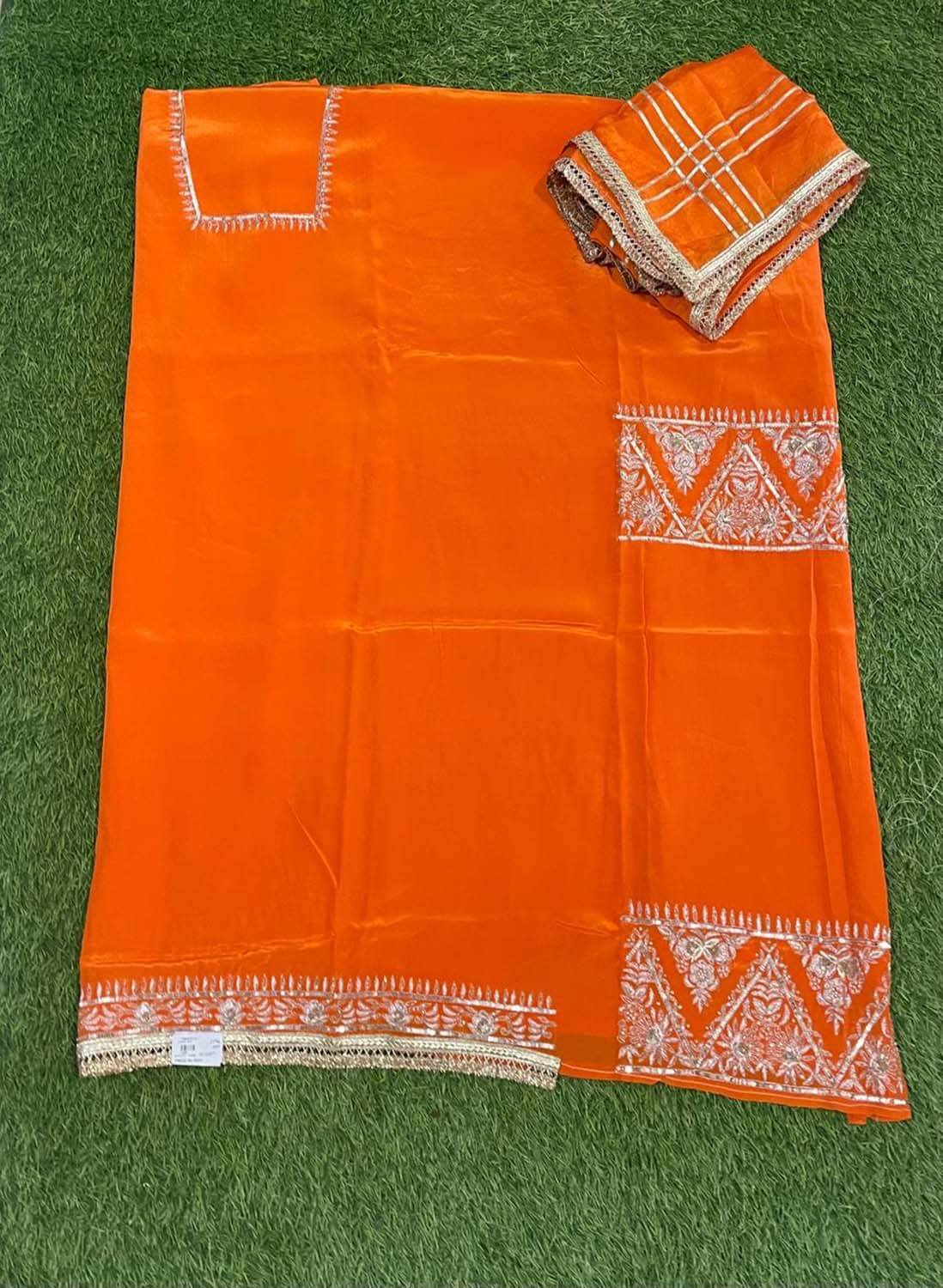 Orange | Crepe Suit | Party Wear | Wedding | Jaggo| Ring Ceremony | Festival