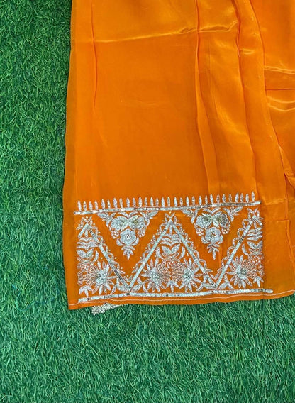 Orange | Crepe Suit | Party Wear | Wedding | Jaggo| Ring Ceremony | Festival