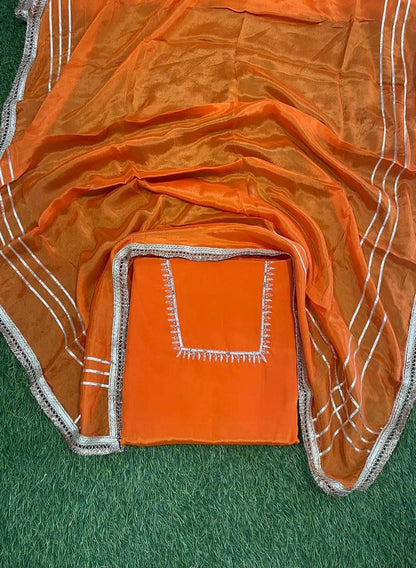 Orange | Crepe Suit | Party Wear | Wedding | Jaggo| Ring Ceremony | Festival