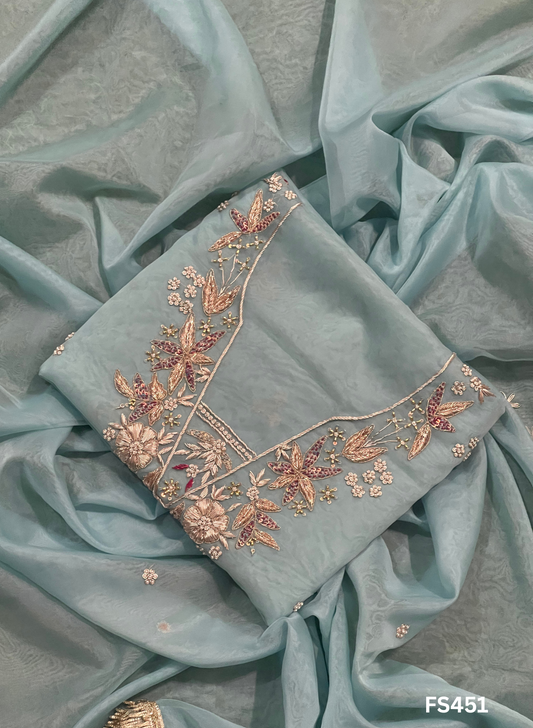 FS451 | Organza Suit | Party Wear | Wedding | Jaggo | Ring Ceremony | Festival