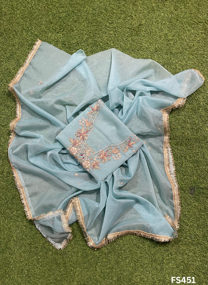FS451 | Organza Suit | Party Wear | Wedding | Jaggo | Ring Ceremony | Festival
