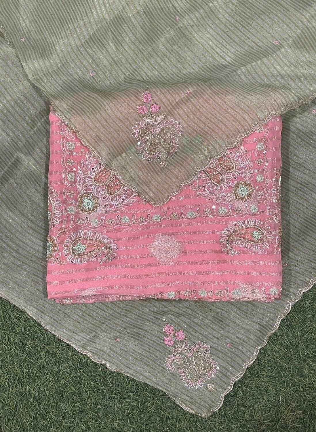 Peach and Pista Shimmer  Suit | Party Wear | Wedding | Jaggo | Ring Ceremony | Festival  | FS399
