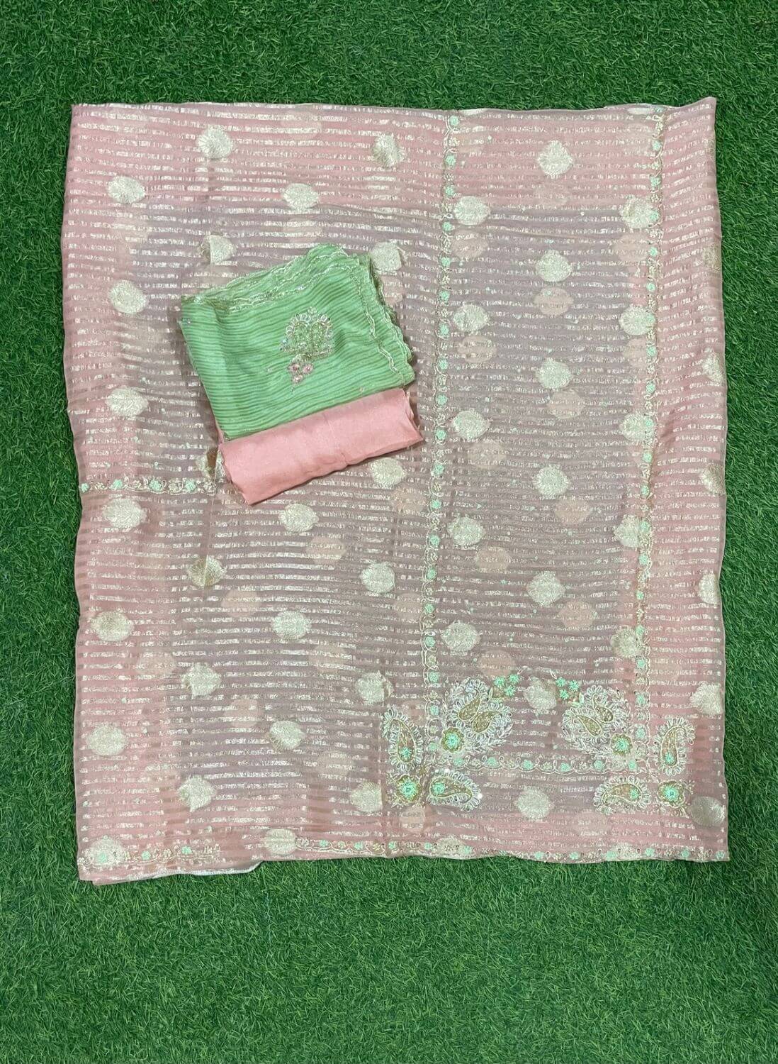 Peach and Pista Shimmer  Suit | Party Wear | Wedding | Jaggo | Ring Ceremony | Festival  | FS399