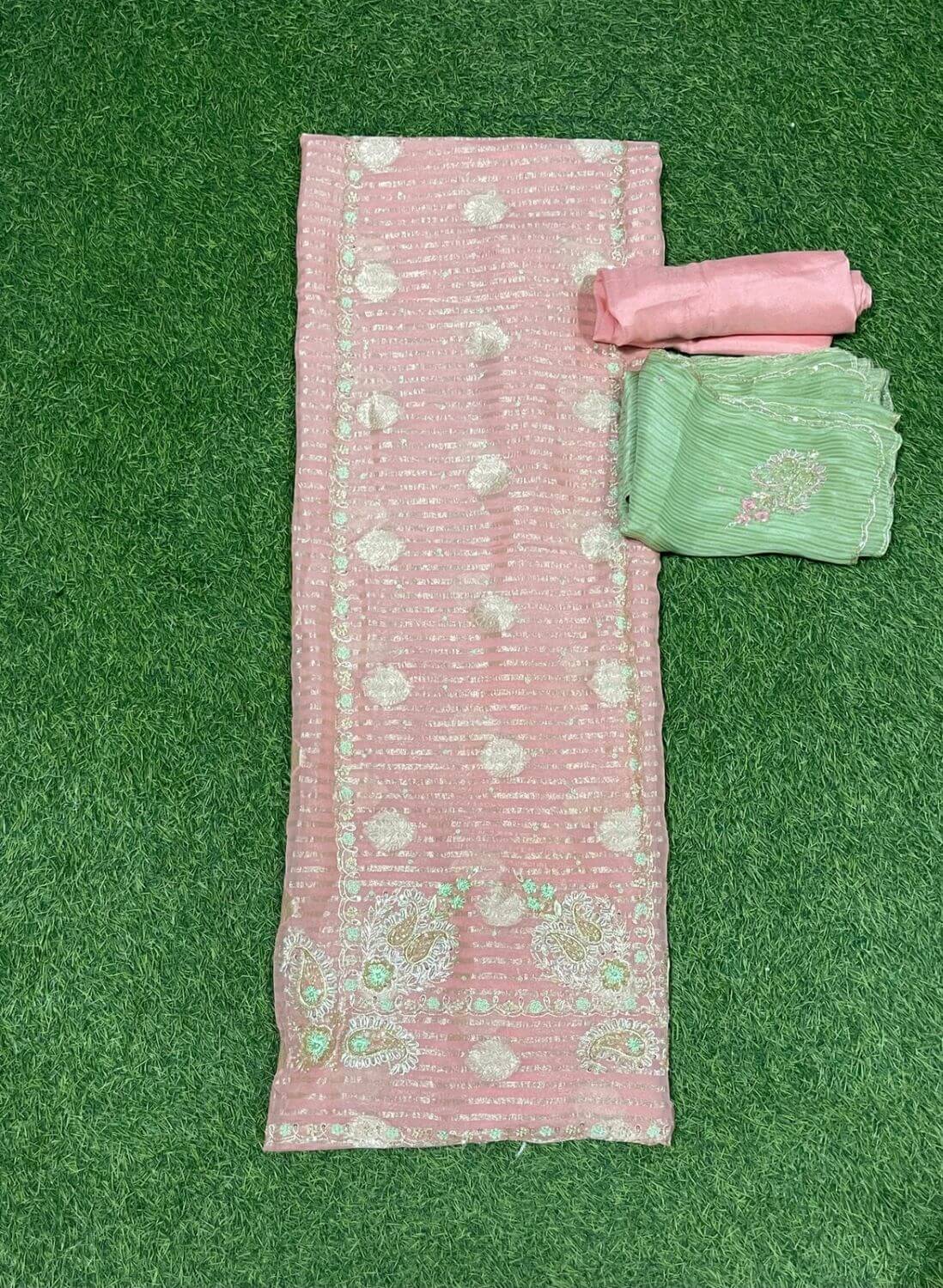 Peach and Pista Shimmer  Suit | Party Wear | Wedding | Jaggo | Ring Ceremony | Festival  | FS399