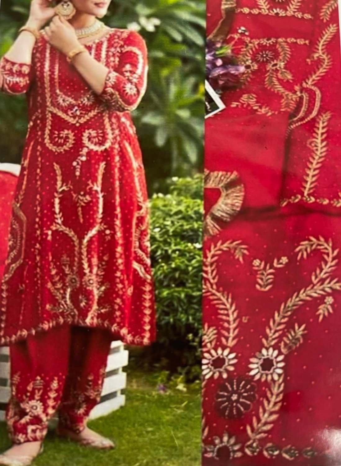 Red Crepe Suit | Bridal | Wedding | Party Wear | Jaggo | Ring Ceremony | Festival | Celebrity