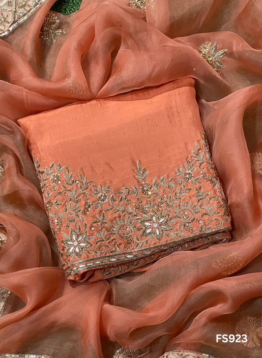FS923 | Rust | Raw Silk | Kurti-Lehnga | Party Wear | Wedding | Jaggo | Festival