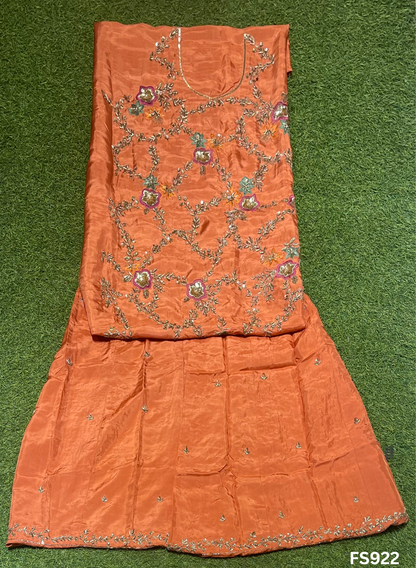 FS922 | Rust  |  Kurti-Lehnga | Raw silk Suit | Party Wear | Wedding | Jaggo | Ring Ceremony | Festival|