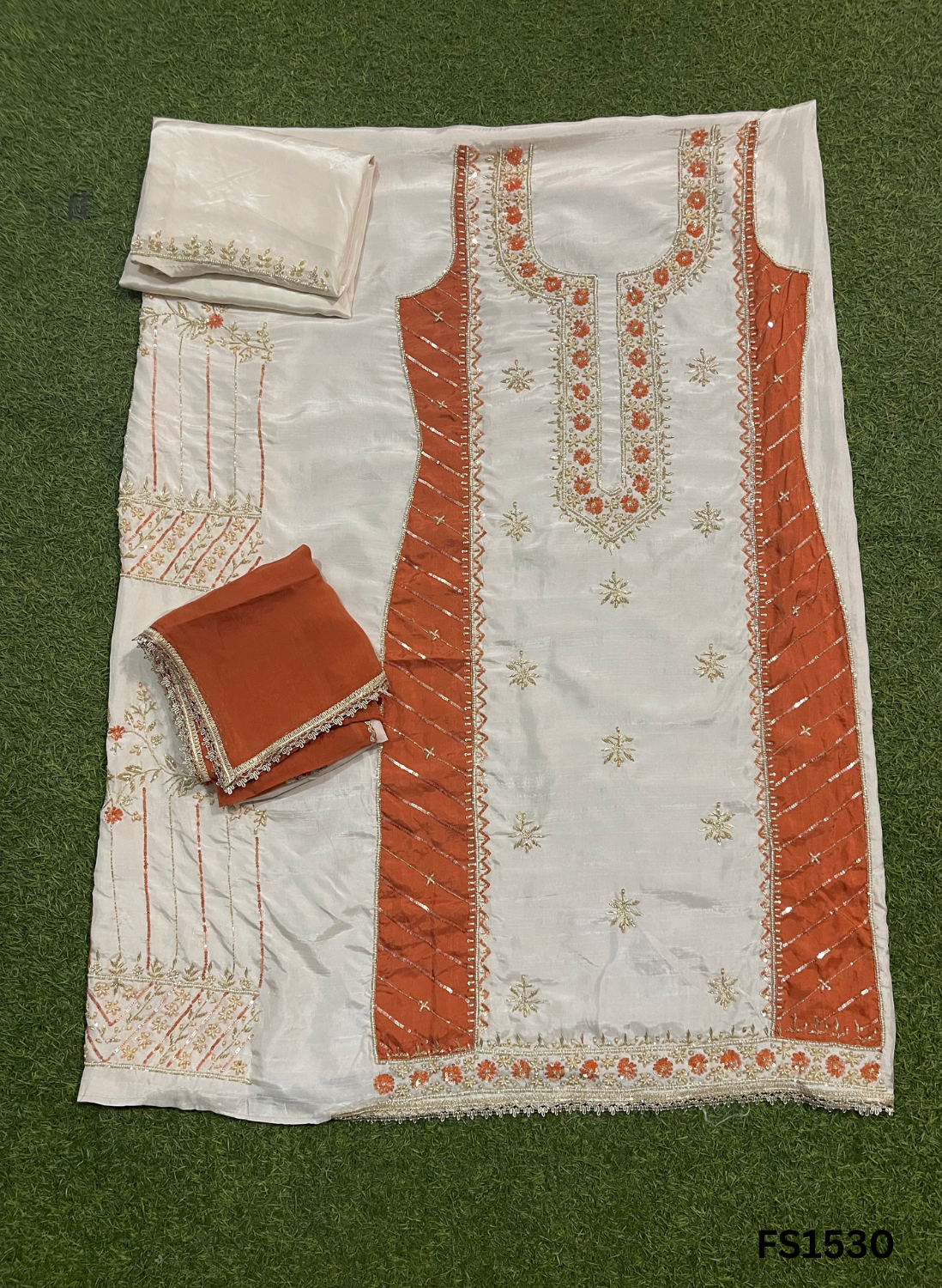 FS1535 | Raw Silk |  Party Wear | Wedding | Jaggo | Ring Ceremony | Festival | Hand-Work suit | F9IAAA