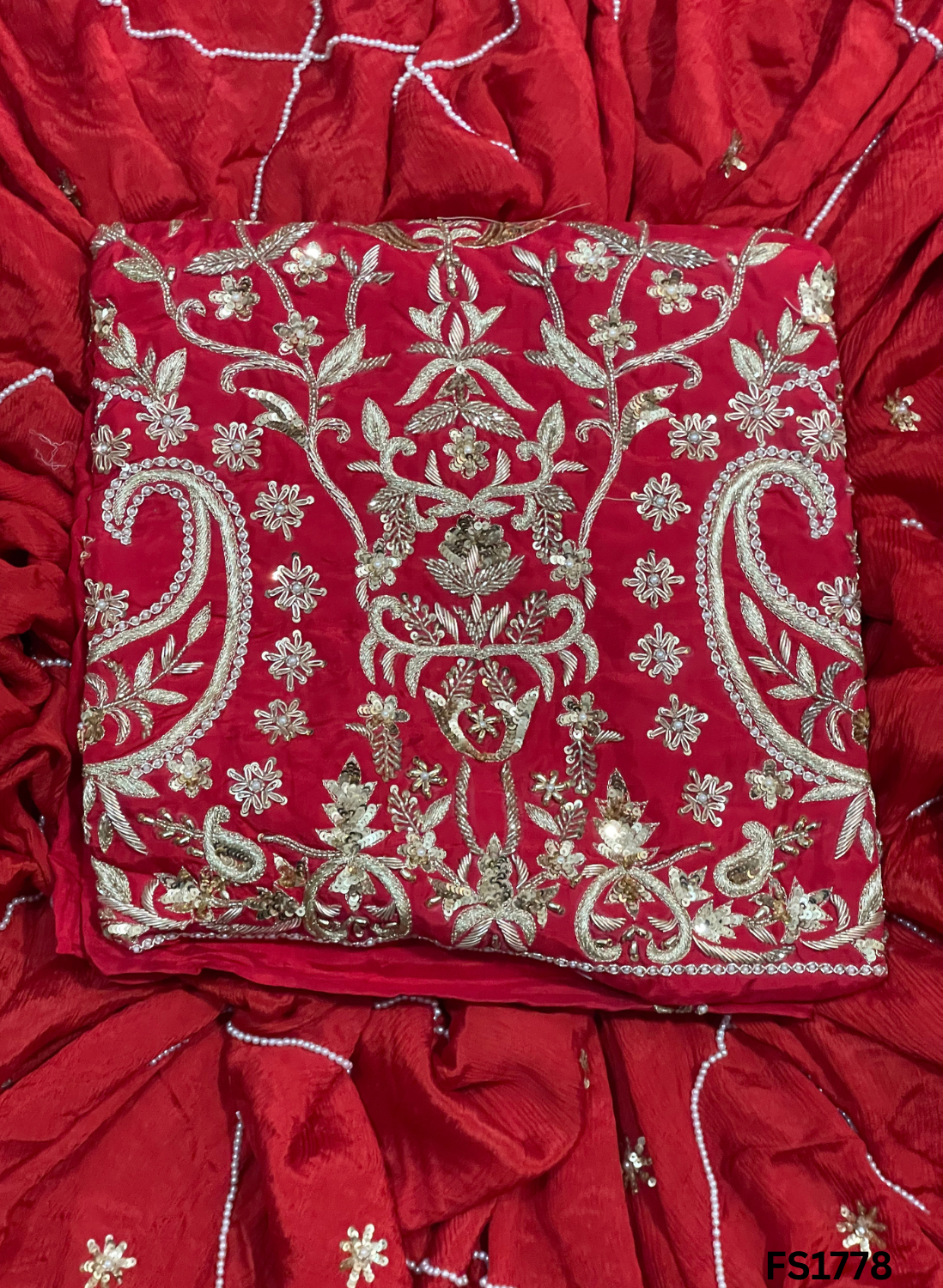 FS1778 | Red | Raw Silk Suit | Bridal Suit | Party Wear | Wedding | Jaggo | Festival
