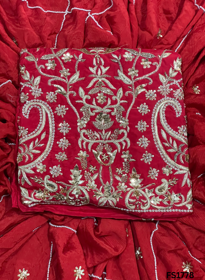 FS1778 | Red | Raw Silk Suit | Bridal Suit | Party Wear | Wedding | Jaggo | Festival