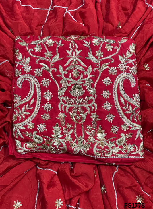 FS1778 | Red | Raw Silk Suit | Bridal Suit | Party Wear | Wedding | Jaggo | Festival