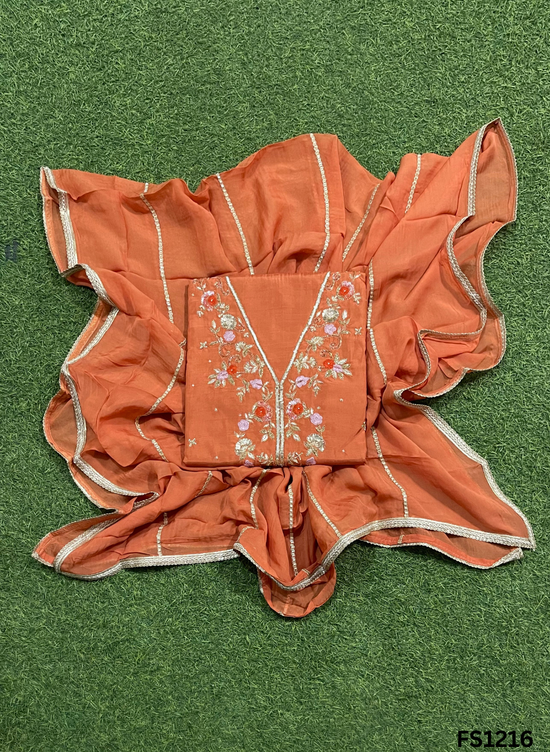 FS1216 | Rust  | Raw Silk | Party Wear | Wedding | Jaggo | Ring Ceremony | Festival