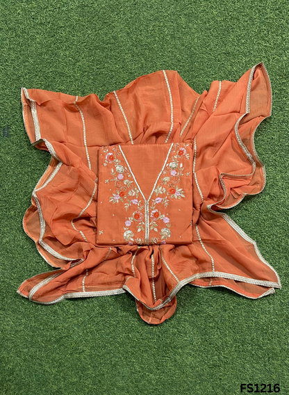 FS1216 | Rust  | Raw Silk | Party Wear | Wedding | Jaggo | Ring Ceremony | Festival