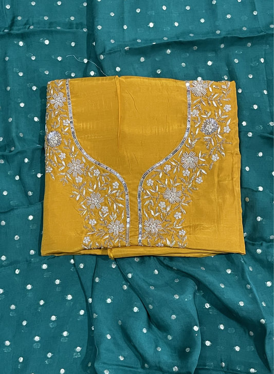 FS2610 | Yellow | Raw Silk | Party Wear | Wedding | Jaggo | Ring Ceremony | Festival