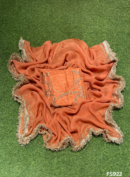 FS922 | Rust  |  Kurti-Lehnga | Raw silk Suit | Party Wear | Wedding | Jaggo | Ring Ceremony | Festival|