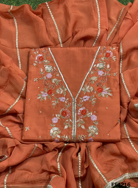FS1216 | Rust  | Raw Silk | Party Wear | Wedding | Jaggo | Ring Ceremony | Festival