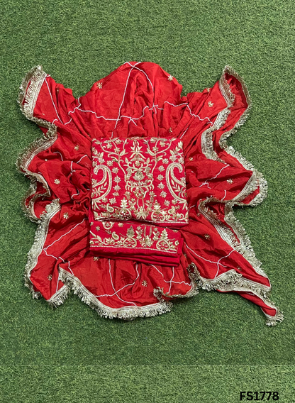 FS1778 | Red | Raw Silk Suit | Bridal Suit | Party Wear | Wedding | Jaggo | Festival