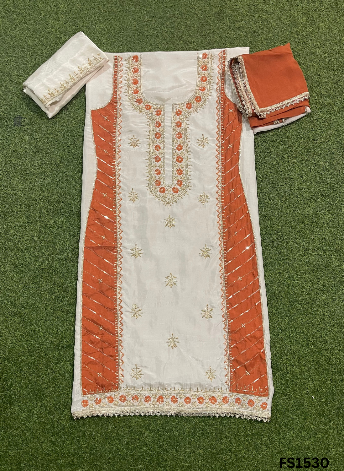 FS1535 | Raw Silk |  Party Wear | Wedding | Jaggo | Ring Ceremony | Festival | Hand-Work suit | F9IAAA