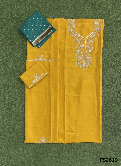 FS2610 | Yellow | Raw Silk | Party Wear | Wedding | Jaggo | Ring Ceremony | Festival
