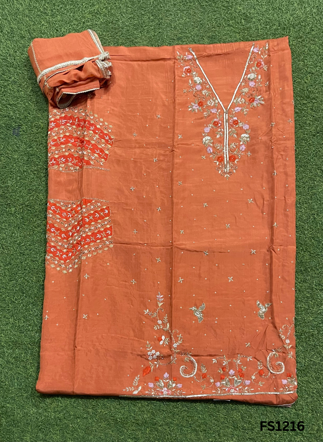 FS1216 | Rust  | Raw Silk | Party Wear | Wedding | Jaggo | Ring Ceremony | Festival