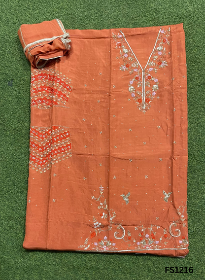 FS1216 | Rust  | Raw Silk | Party Wear | Wedding | Jaggo | Ring Ceremony | Festival