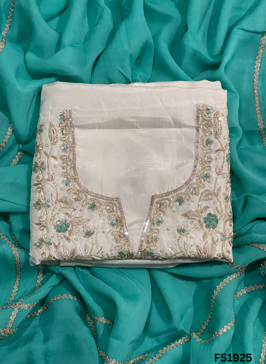 FS1925 | Off-White | Raw Silk | Party Wear | Wedding | Jaggo | Ring Ceremony | FestivalW