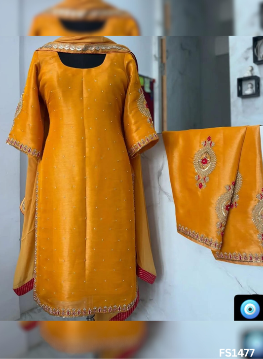 FS1477 | Yellow | Shimmer Suit | Party Wear | Wedding | Jaggo | Ring Ceremony | Festival