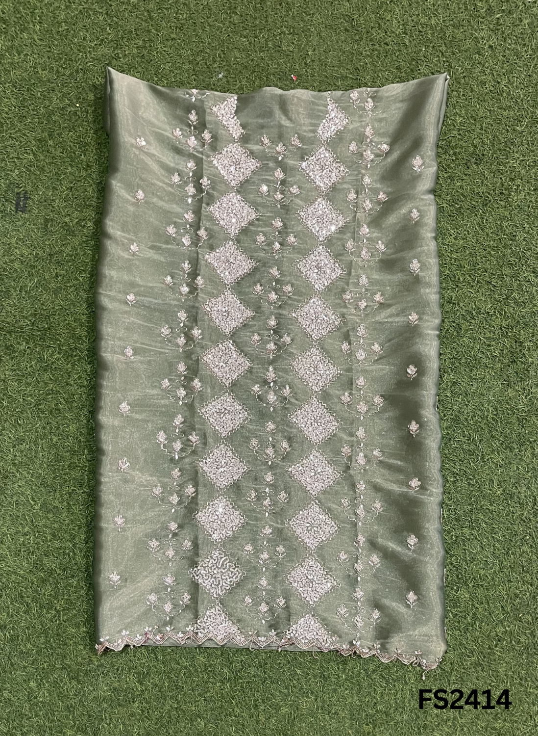 FS2414 | Mehandi-Green | Shimmer Suit | Party Wear | Wedding | Jaggo | Ring Ceremony | Festival