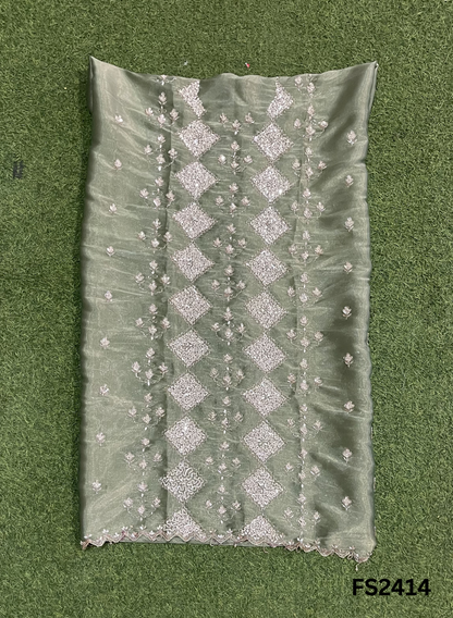 FS2414 | Mehandi-Green | Shimmer Suit | Party Wear | Wedding | Jaggo | Ring Ceremony | Festival
