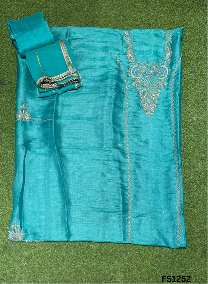 FS1252 | Firozi | Shimmer Suit | Party Wear | Wedding | Jaggo | Ring Ceremony | Festival