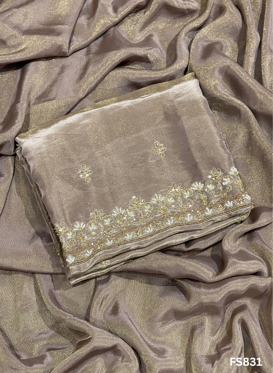 FS831 | Tan | Shimmer Suit | Party Wear | Wedding | Jaggo | Ring Ceremony | Festival | Allover suits | F9DEAA